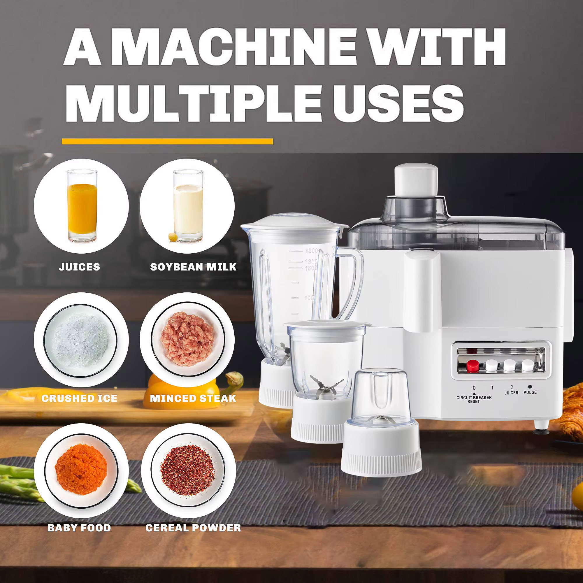 Euromax Juicer 4 in 1, Blender, grinder and Mill Food Processor