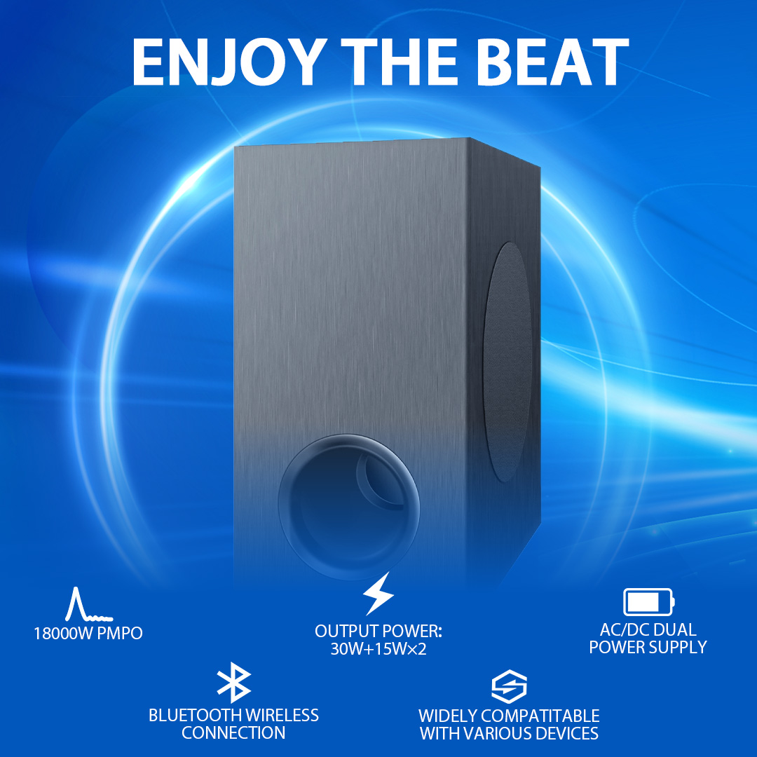 Ailyons SB-601 2.1CH Soundbar & Subwoofer System – 15000W PMPO Bluetooth Speaker