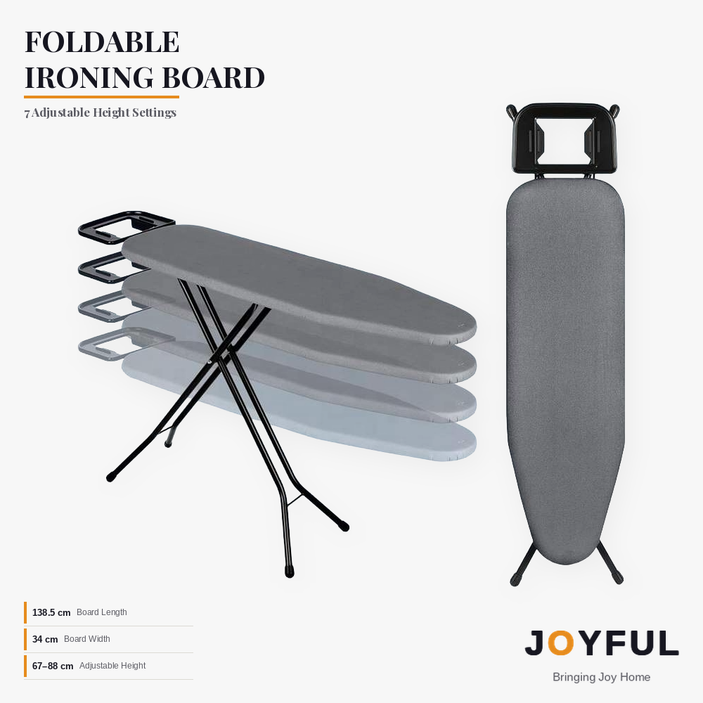 Joyful Foldable Ironing Board with 7 Adjustable Heights