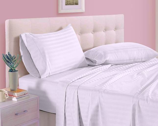 Luxury White Stripe Bedsheet Set – 4 Pcs