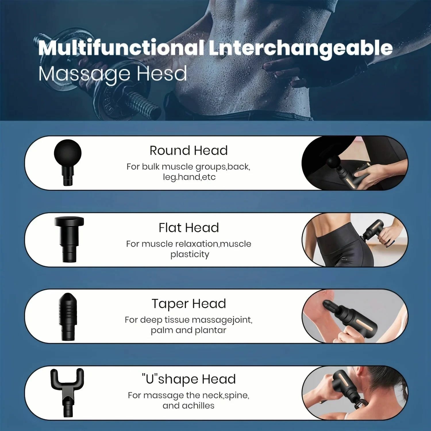 Mini Fascia Massage Gun – Cordless Deep Tissue Muscle Massager with 4 Heads