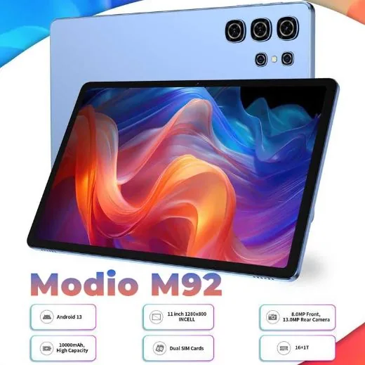 Modio M92 Tablet – 11-Inch Android 13, 16GB RAM, Dual SIM, with Keyboard & Case